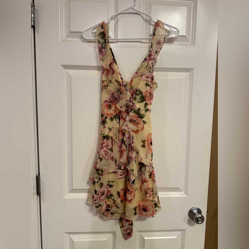 Revamped Floral Ruffle Mini Dress - Pink and Cream